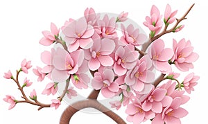 3d illustration beautiful magnolia tree. red, white and golden flowers on white golden floral background.