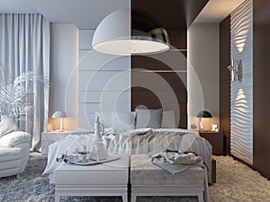 3d illustration of bedrooms in brown color