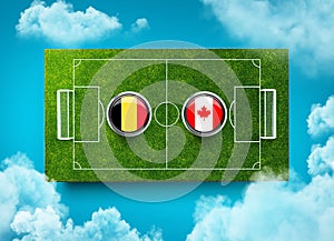 3d illustration of Belgium vs Canada Versus screen banner Soccer concept. football field stadium