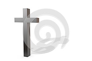 3d illustration: Black Christian cross with a shadow in the shape of a dollar symbol  isolated on white background. The concept of