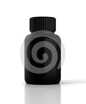 3D Illustration Black plastic medicine bottle isolated on white
