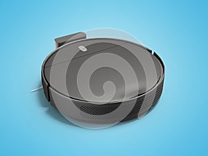 3D illustration of black slim robot vacuum cleaner for wet cleaning perspective view on blue background with shadow