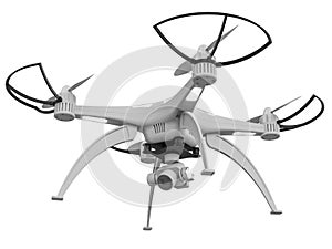 3d illustration of a black white drone with lights on a white background