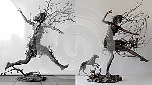 3d illustration of a black and white sculpture of a woman dancing, Generative AI illustrations