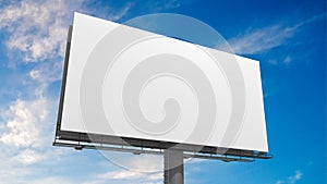 3D illustration of blank white billboard against blue sky