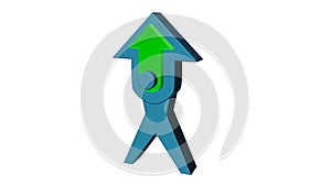 3D illustration blue arrow. 3D rendering with green middle on white background.
