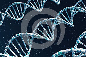 3D illustration blue background,DNA gene helix spiral molecule structure