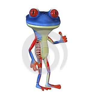 3d illustration of a blue cartoon frog giving thumbs up.