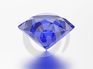 3D illustration blue emerald round diamond sapphire gemstone wit