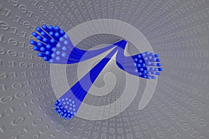 3D Illustration: Blue fibre optic cables in a silver tube