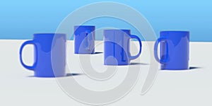 3d illustration of blue mugs