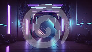 3d illustration of blue and purple futuristic sci-fi techno lights-cool background. Generative ai