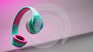 3D Illustration of Blue Wireless Plastic Headphones