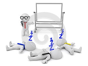 3D illustration of a boring presentation which puts people to sleep