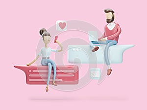 3d illustration. boy and girl are in love chat. social media concept