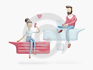 3d illustration. boy and girl are in love chat. social media concept