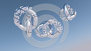 3D illustration of broken rings with a blue background