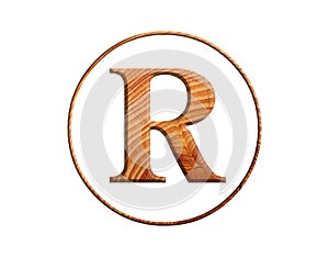 3D illustration, brown color hard wood plank LETTER R isolated design element
