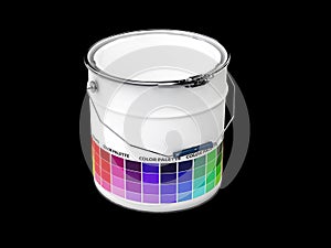 3d illustration of Bucket with Colored Palette Guide, isolated black