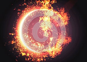 3d illustration of a burning fireball burning in the dark