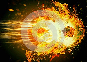 3d illustration of a burning soccer ball