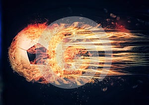 3d illustration of a burning soccer ball