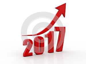 3d illustration of Business graph with arrow up and 2017