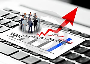 3d illustration of business people having a meeting on a chart diagram