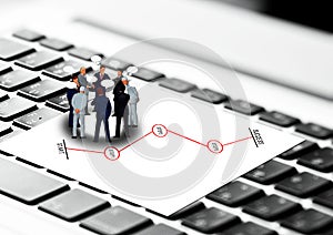 3d illustration of business people having a meeting on a chart diagram