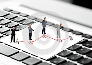 3d illustration of business people having a meeting on a chart diagram