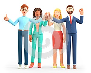 3D illustration of business team Informal greeting. Happy working people giving high five and gesturing ok sign.