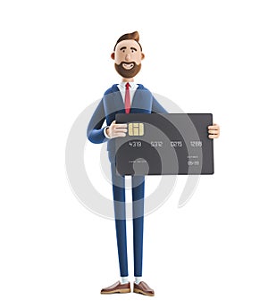 3d illustration. Businessman Billy with black credit card.