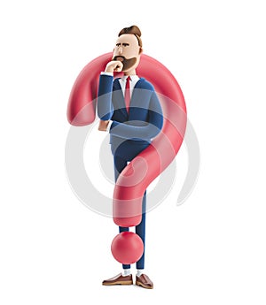 3d illustration. Businessman Billy looking for a solution