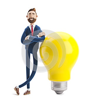 3d illustration. Businessman Billy with yellow bulb. Innovation and inspiration concept.