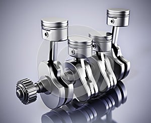 3D illustration of a car engine block and pistons. 3D illustration