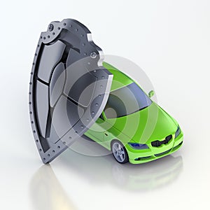 3d illustration of a car protected by shield.