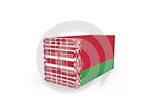 3D Illustration of Cargo Container with Belorussia Flag on white background with shadows. Delivery, transportation, shipping