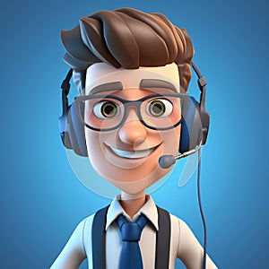 3D illustration of a cartoon Call center operator, customer service representative, salesman wearing a headset.