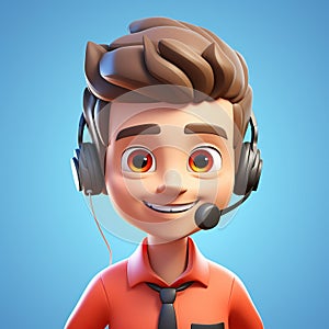 3D illustration of a cartoon Call center operator, customer service representative, salesman wearing a headset.