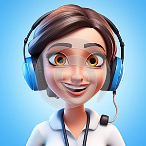 3D illustration of a cartoon Call center operator, customer service representative, saleswoman wearing a headset.