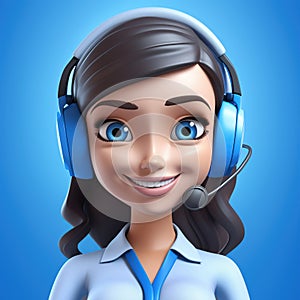 3D illustration of a cartoon Call center operator, customer service representative, saleswoman wearing a headset.