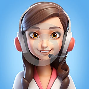 3D illustration of a cartoon Call center operator, customer service representative, saleswoman wearing a headset.