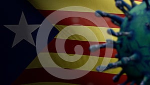 3D illustration Catalonia independent flag Coronavirus. Covid19 Catalan estelada