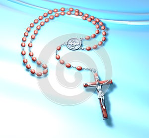 3D illustration Catholic prayer rosary Ave Marias on gray background