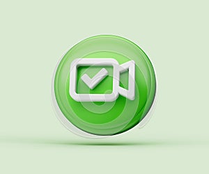 3D illustration of check or mark video glossy icon for web and app