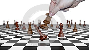 3D illustration Chess pieces on a chessboard. Checkmate to the king