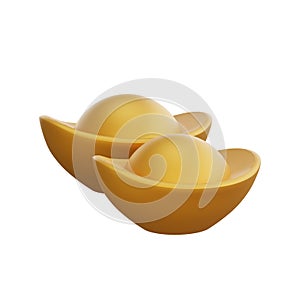 3D illustration of Chinese Gold Ingot icon Chinese New Year design