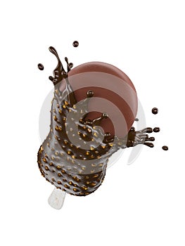 3D illustration of chocolate ice cream bar with nuts and splash, work path or clipping path included