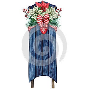 3d illustration of a Christmas blue hand drawn rustic traditional sleigh