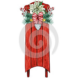 3d illustration of a Christmas red hand drawn rustic traditional sleigh